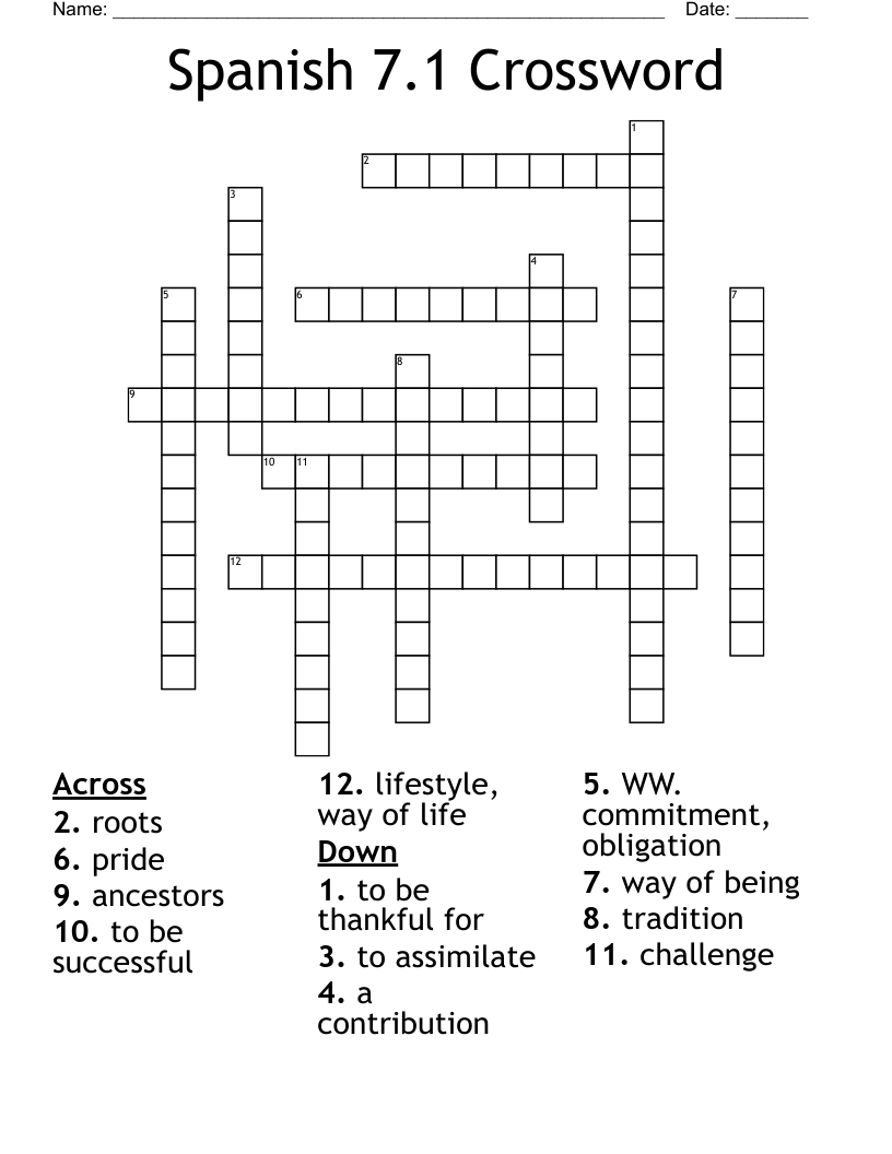 Spanish 7.1 Crossword 