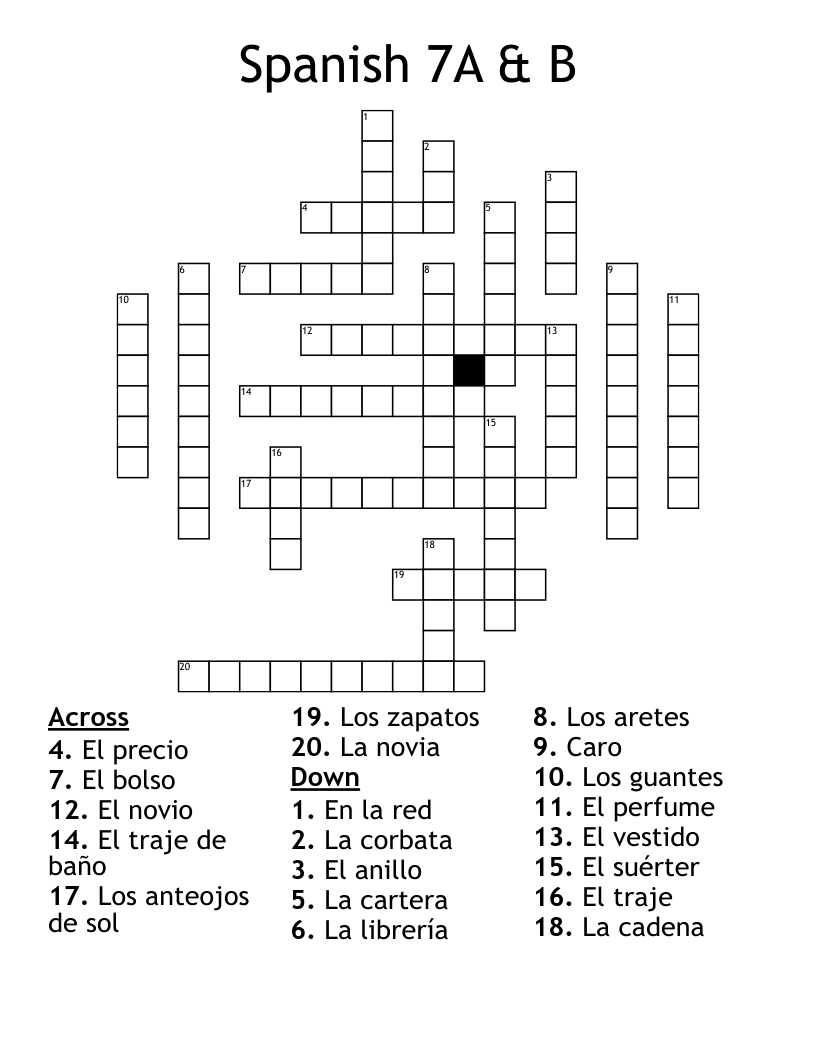 Spanish 7A & B Crossword