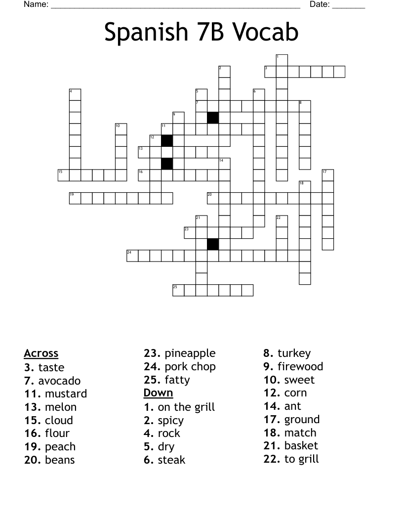 Spanish 7B Vocab Crossword