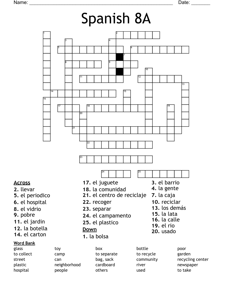 Spanish 8A Crossword