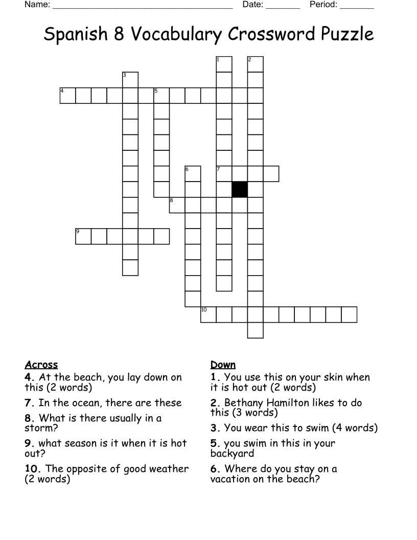 Spanish 8 Vocabulary Crossword Puzzle