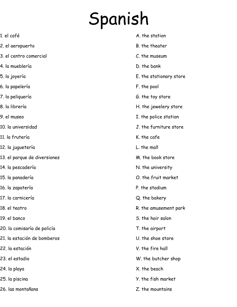 Spanish Worksheet