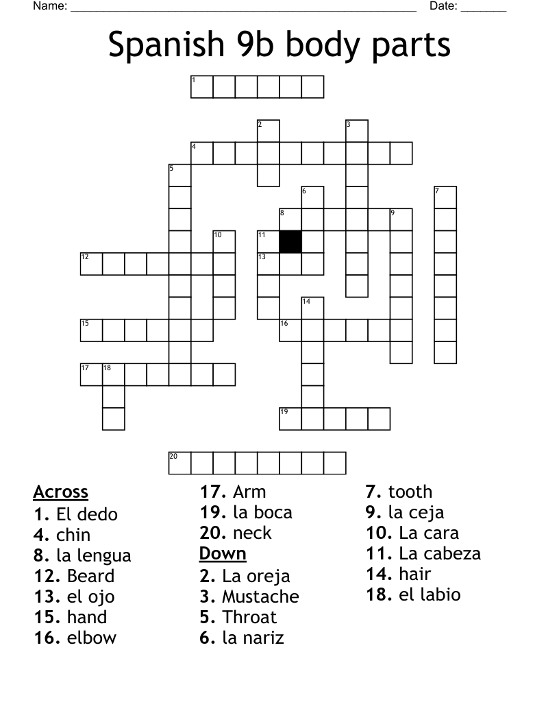 Spanish 9b body parts Crossword
