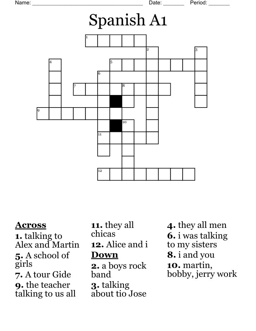 Spanish A1 Crossword
