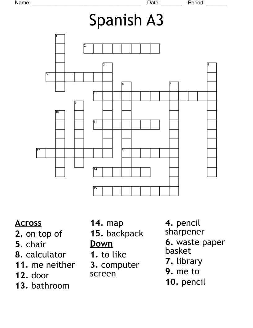 Spanish A3 Crossword