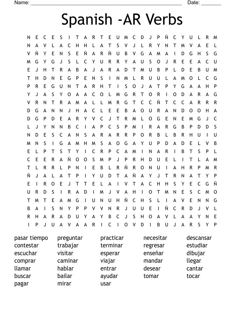 Spanish -AR Verbs  Word Search