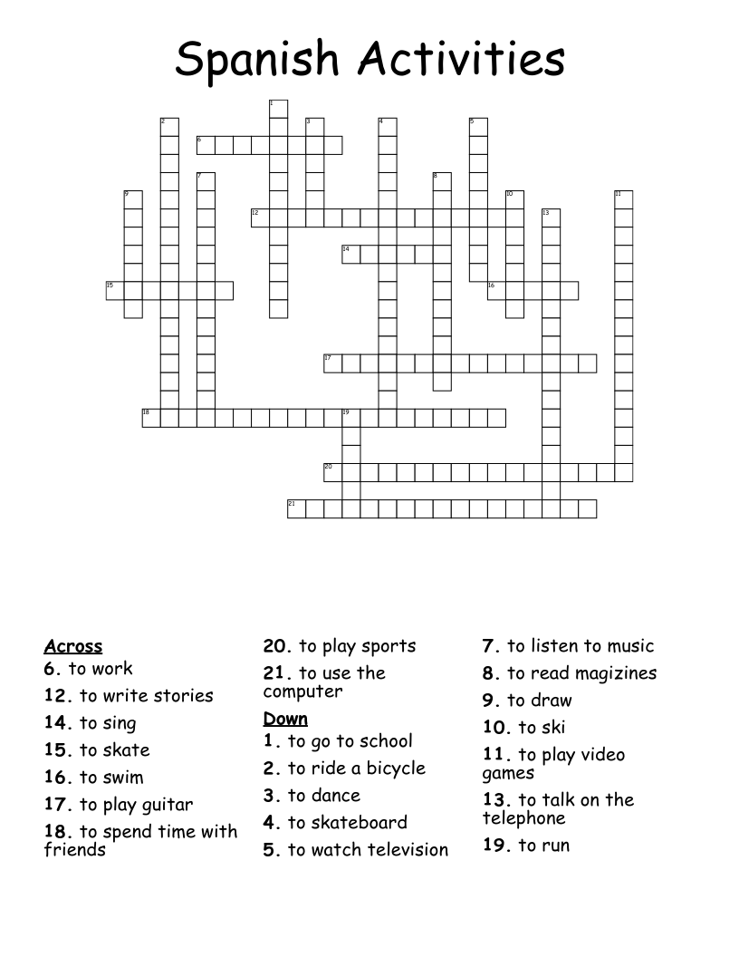 Spanish Activities Crossword