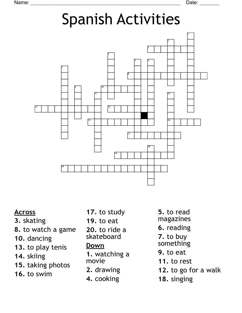 Spanish Activities  Crossword