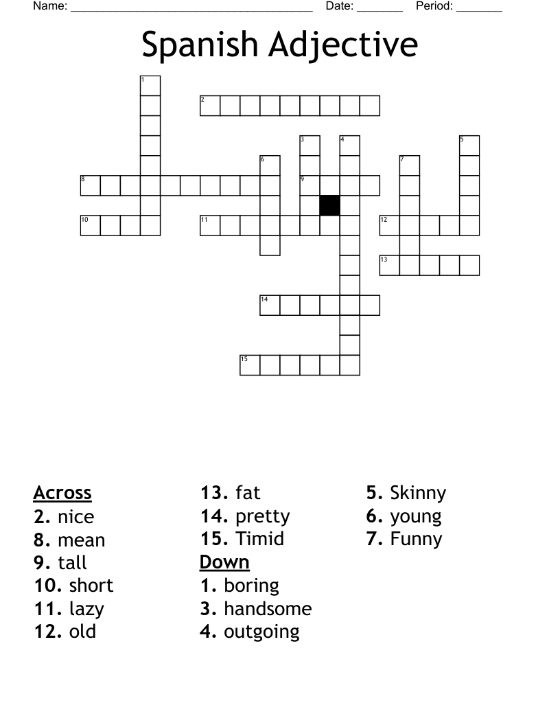 Spanish Adjective Crossword