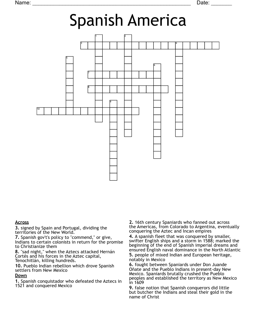 Spanish America Crossword