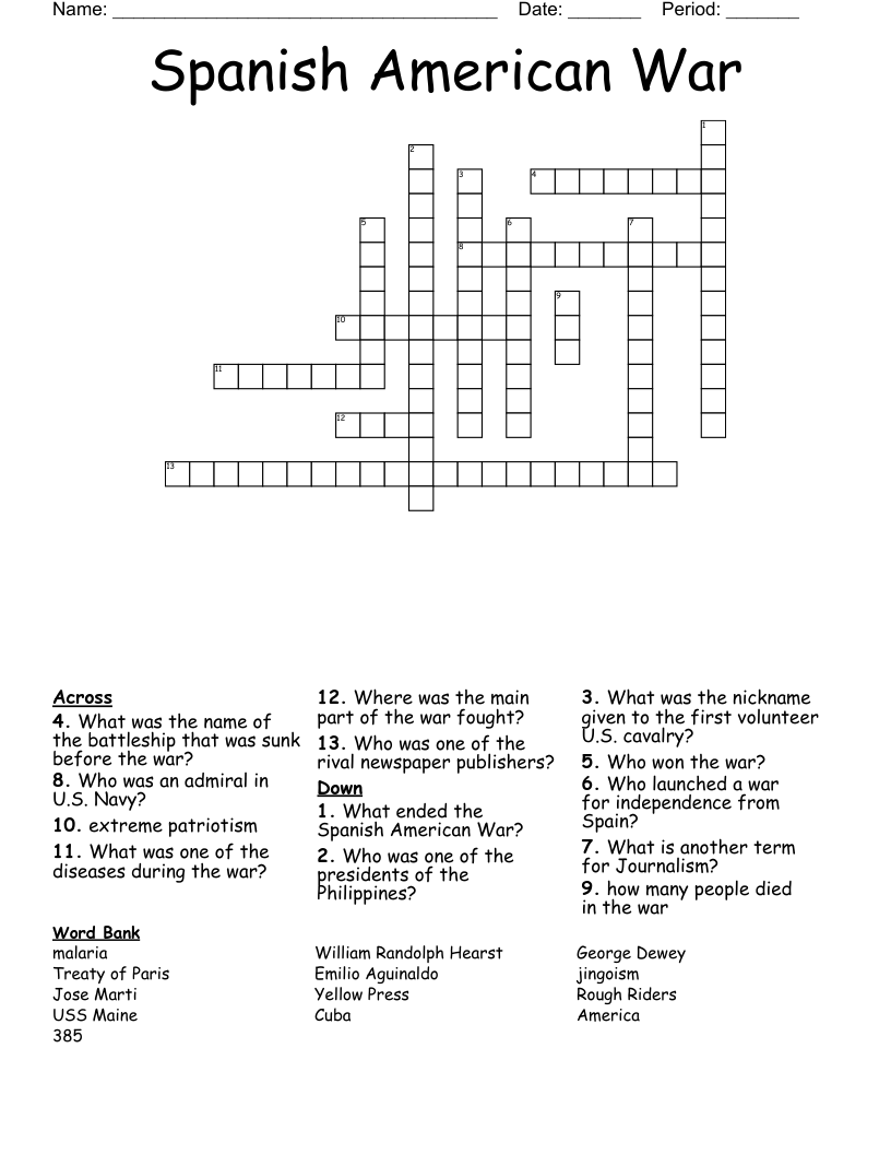 Spanish American War Crossword