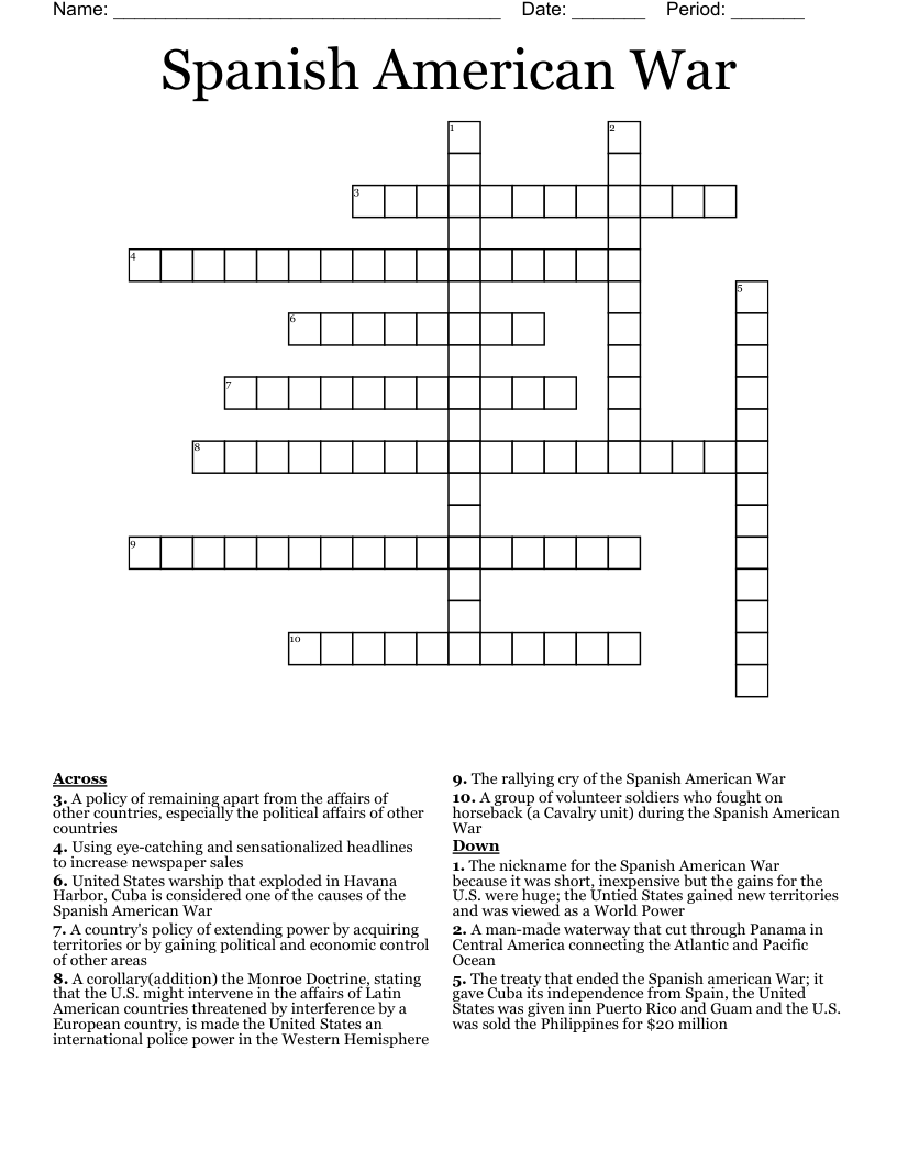 Spanish American War Crossword