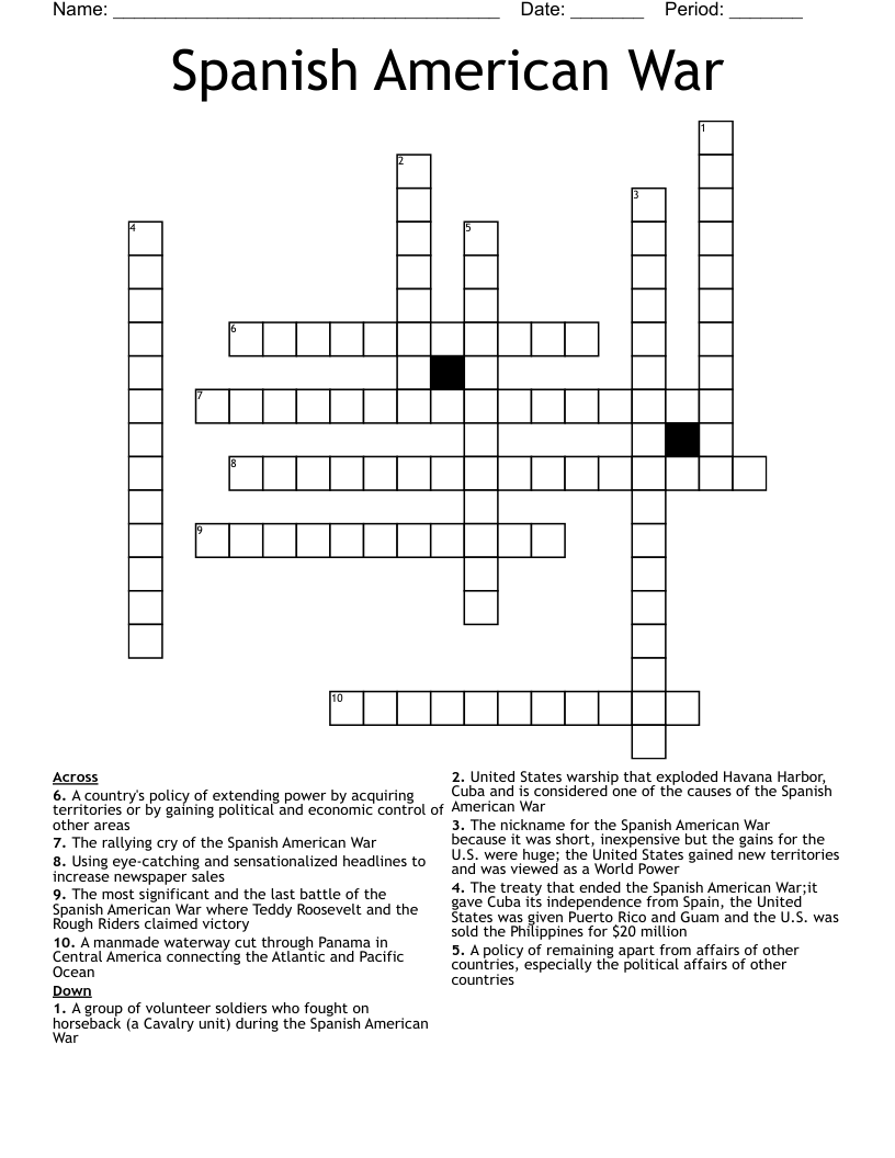 Spanish American War Crossword