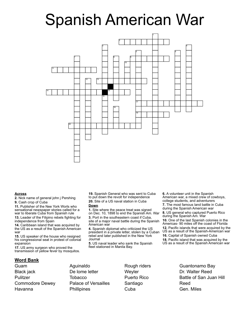 Spanish American War Crossword