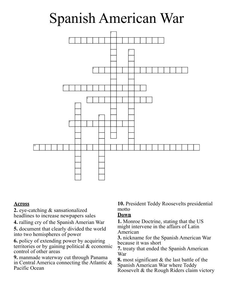 Spanish American War Crossword