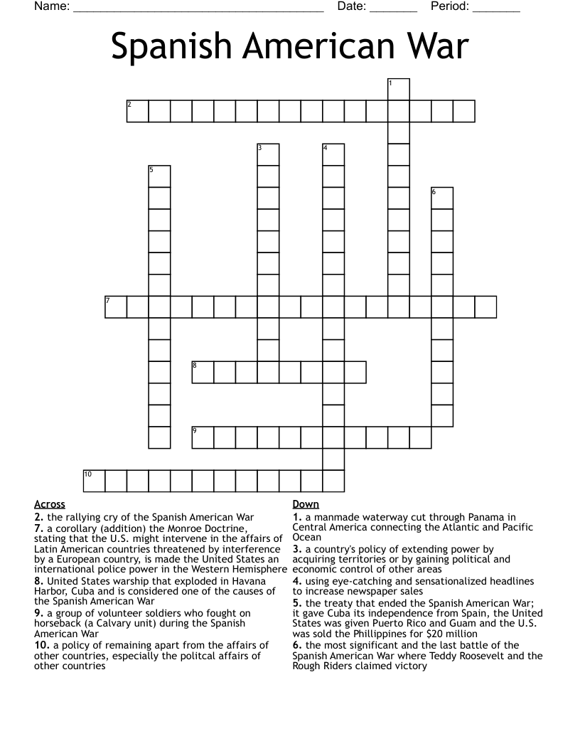 Spanish American War Crossword