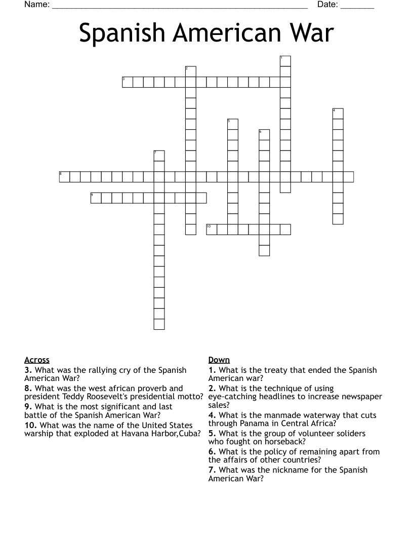 Spanish American War Crossword