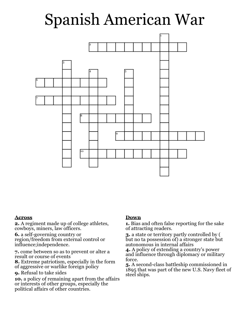 Spanish American War Crossword