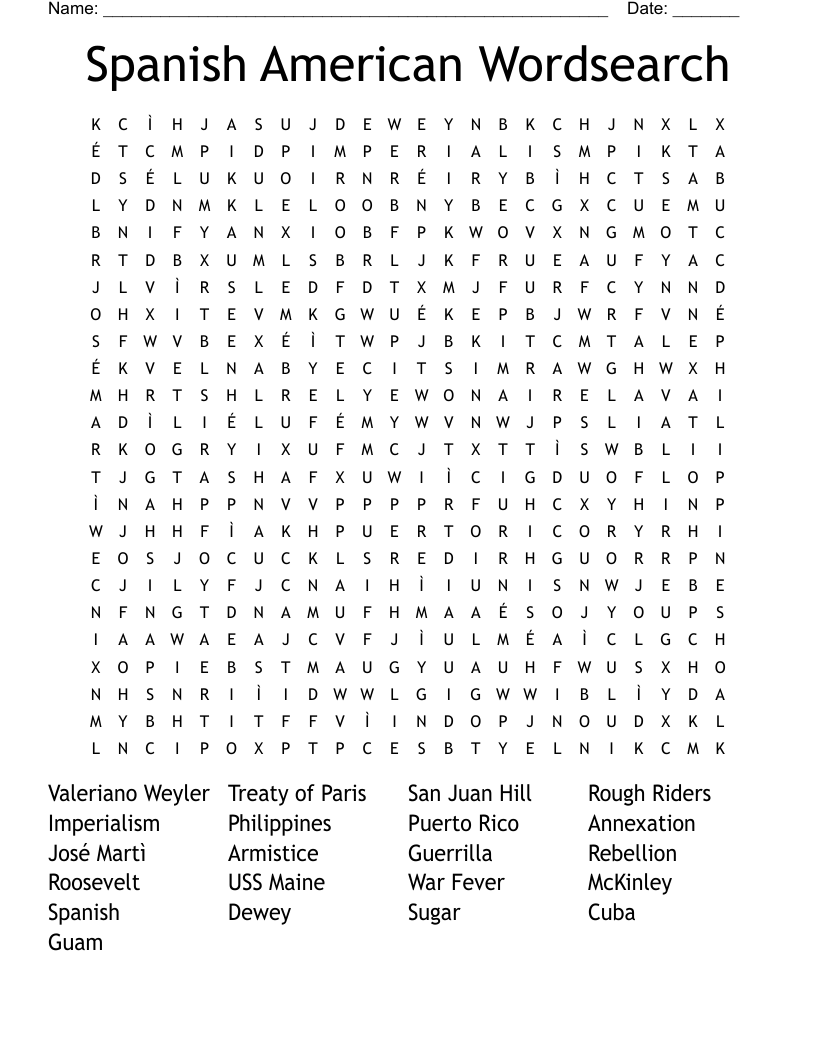 Spanish American Wordsearch