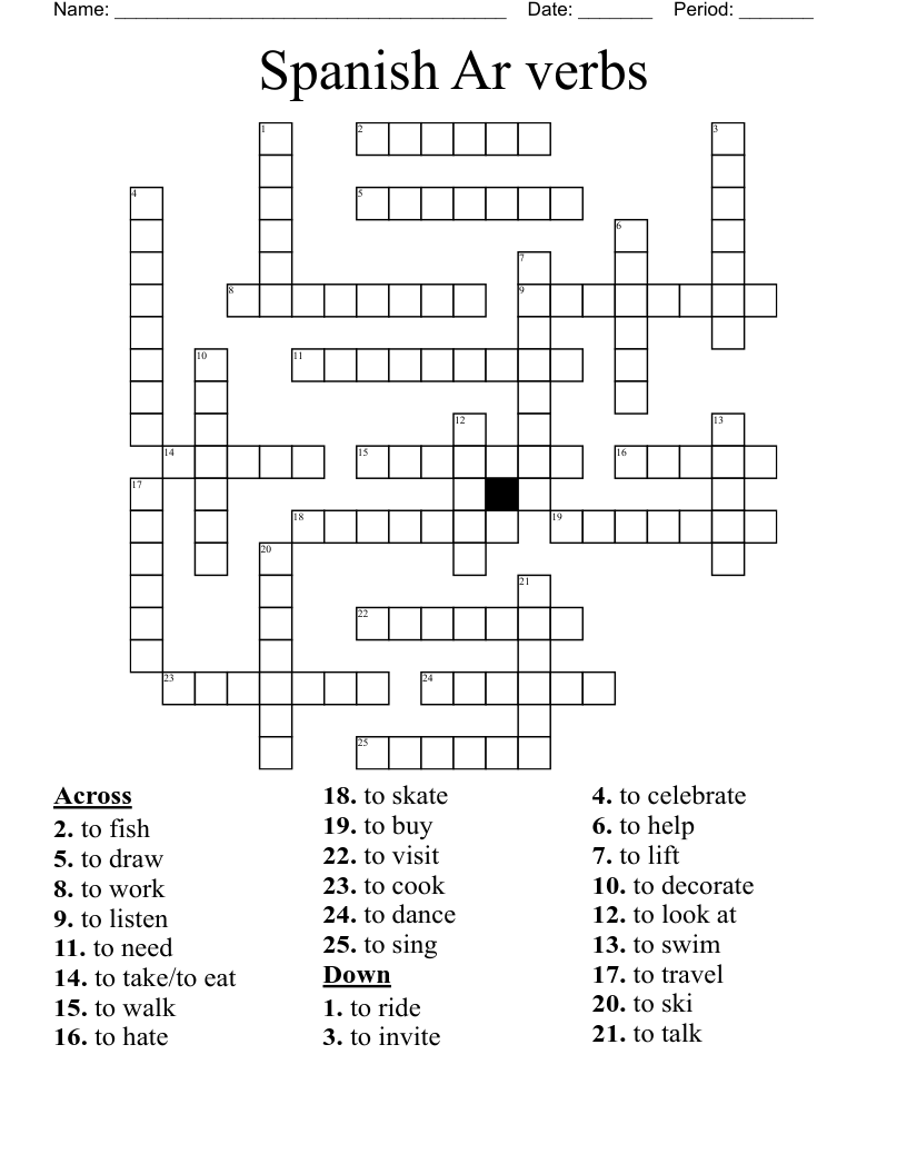 Spanish Ar verbs Crossword