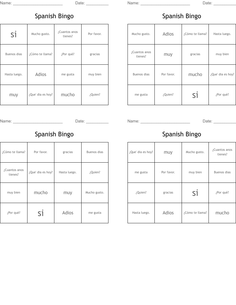 Spanish Bingo