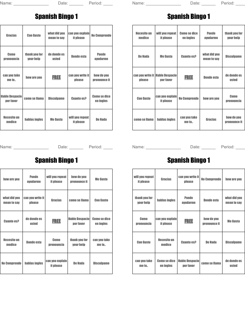 Spanish Bingo 1