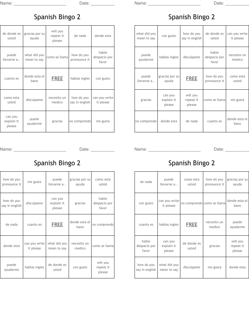 Spanish Bingo 2