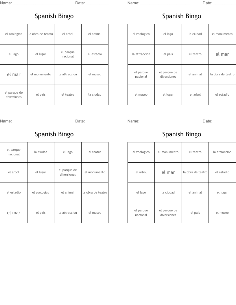 Spanish Bingo