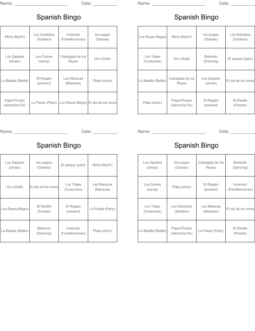 Spanish Bingo