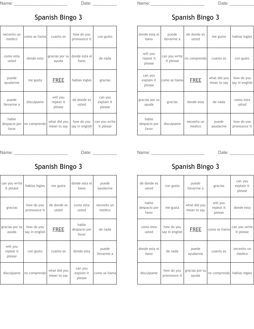 Spanish Bingo 3