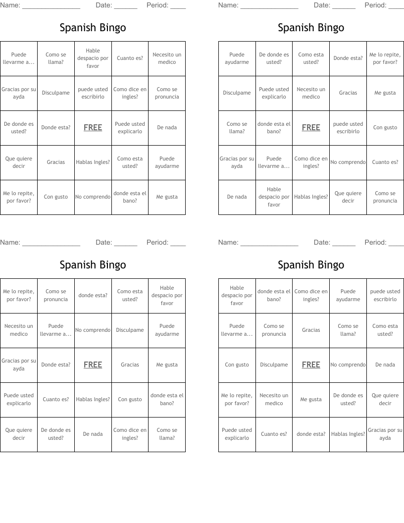 Spanish Bingo