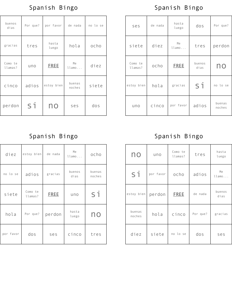Spanish Bingo
