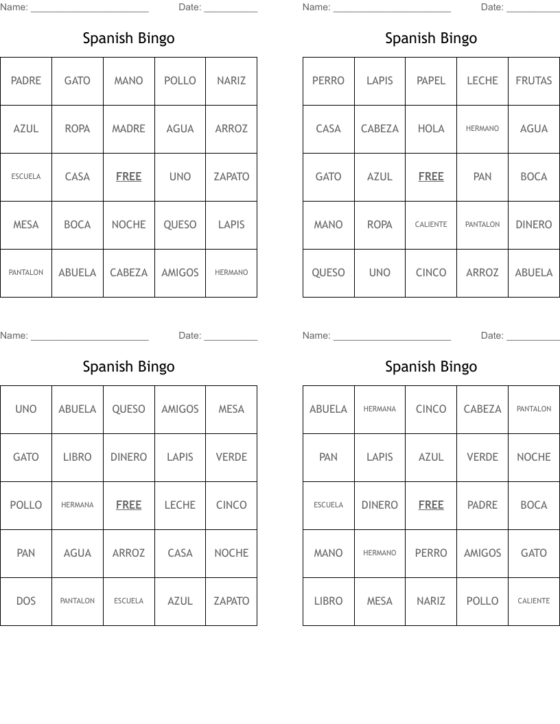Spanish Bingo