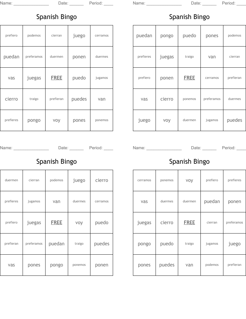 Spanish Bingo