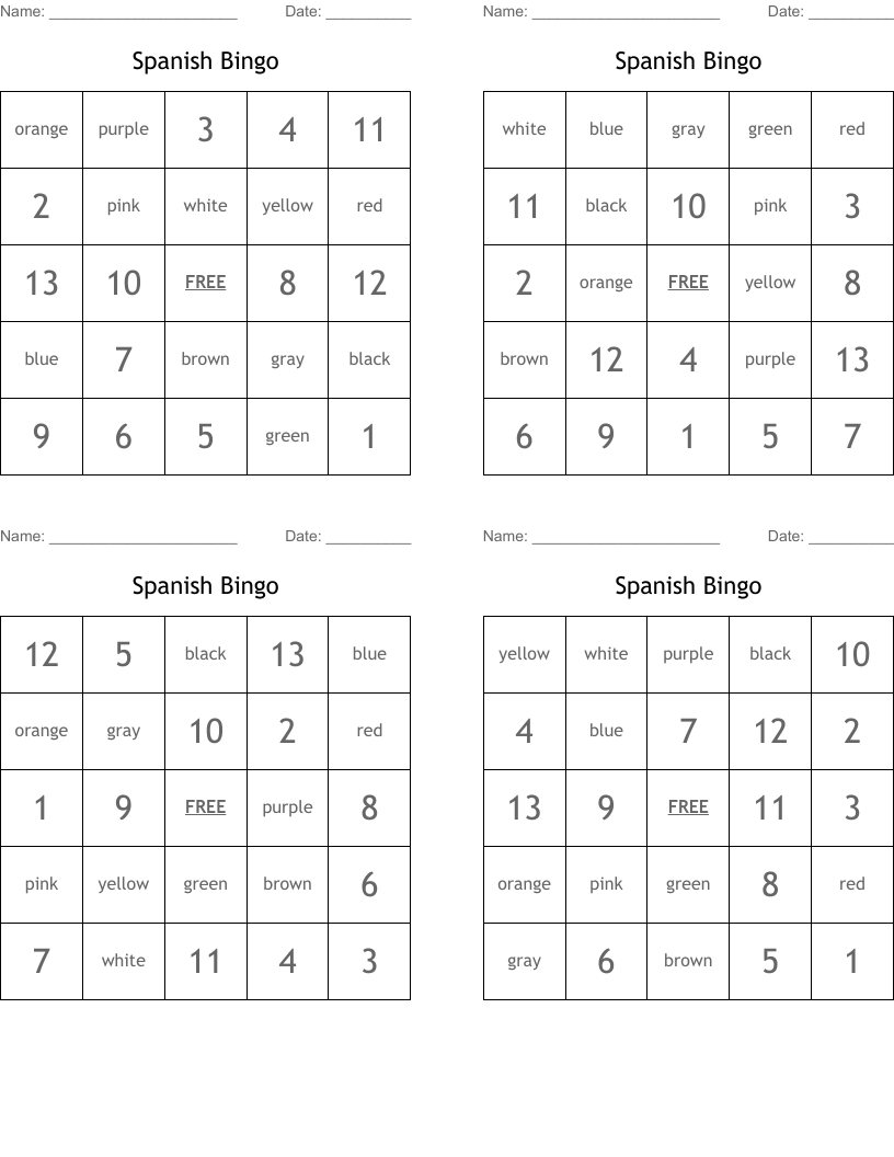 Spanish Bingo 