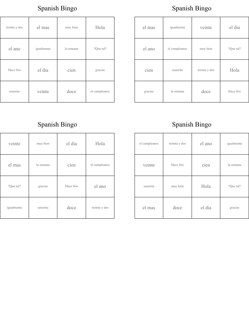 Spanish Bingo 