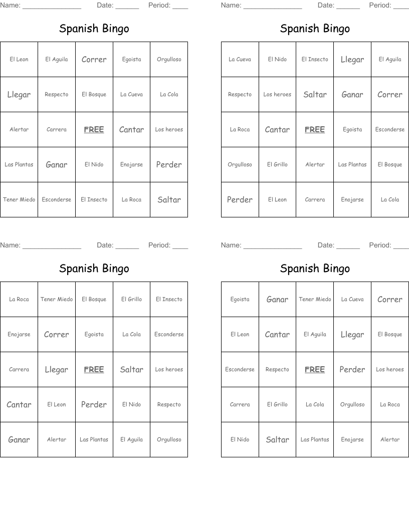Spanish Bingo 