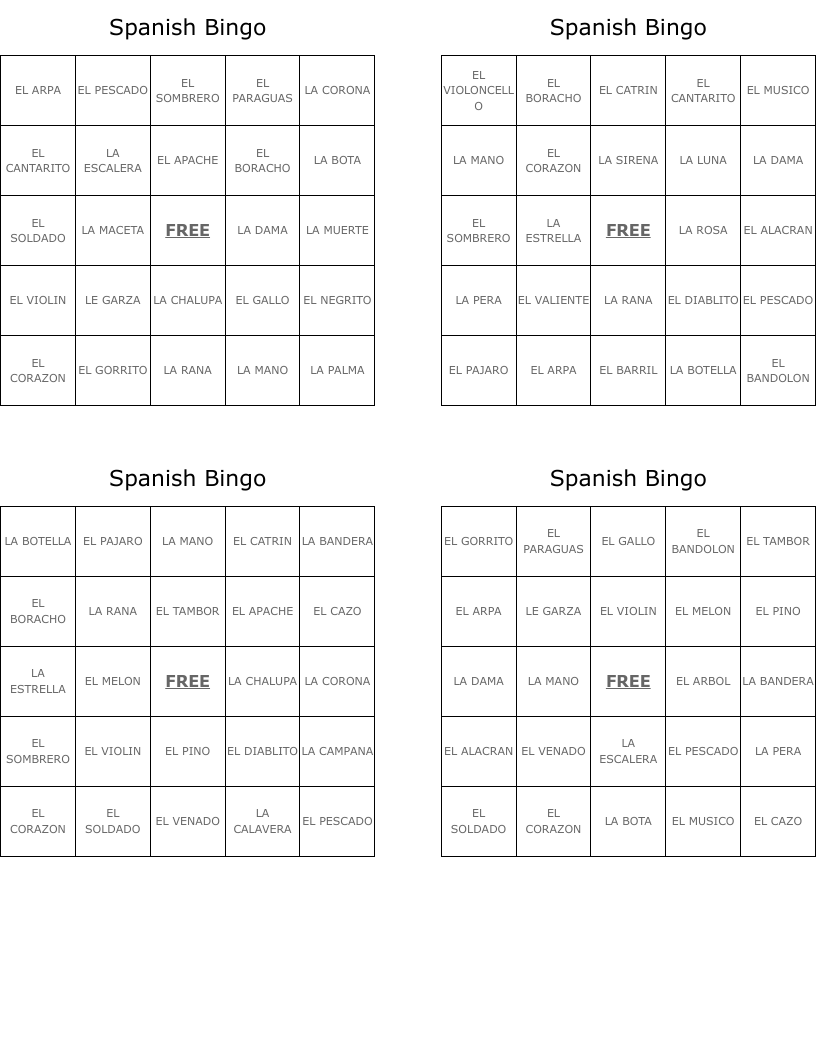 Spanish Bingo 