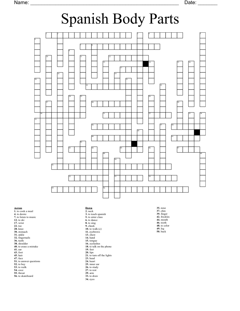 Spanish Body Parts Crossword