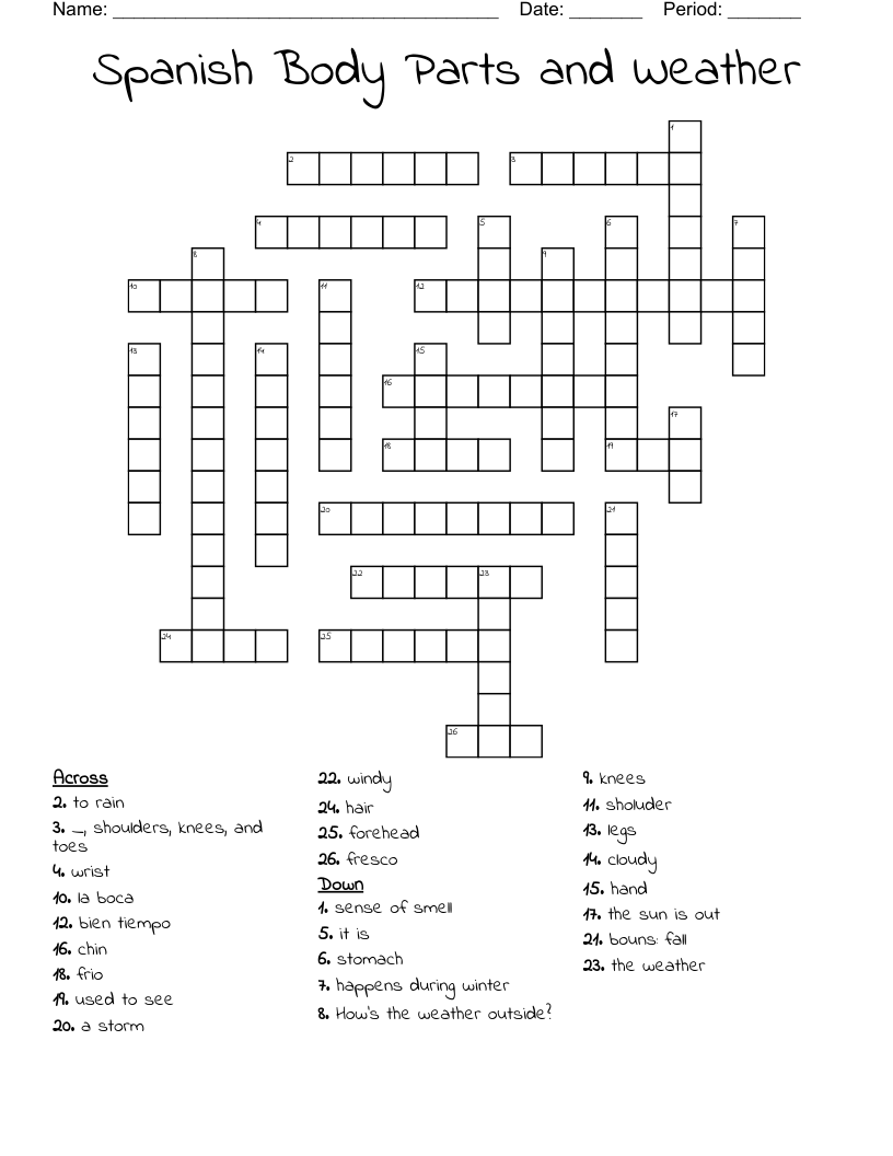 Spanish Body Parts and Weather Crossword