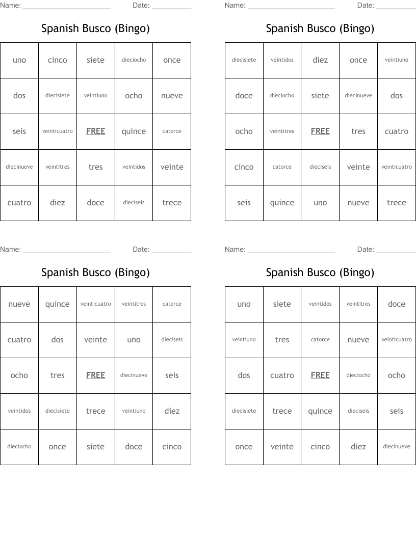 Spanish Busco (Bingo)