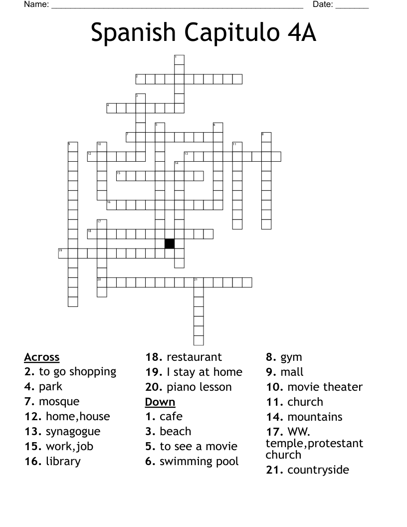 Spanish Capitulo 4A Crossword