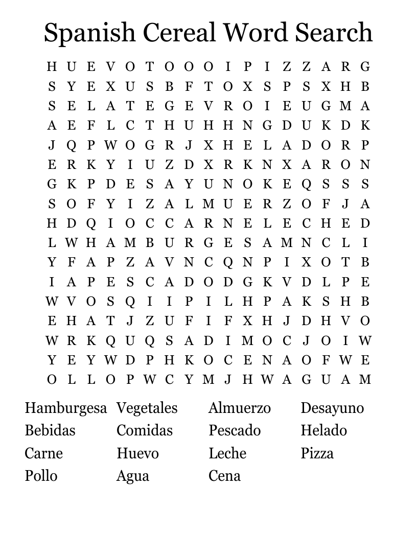 Spanish Cereal Word Search