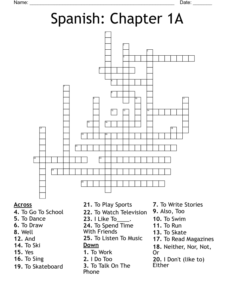 Spanish: Chapter 1A Crossword