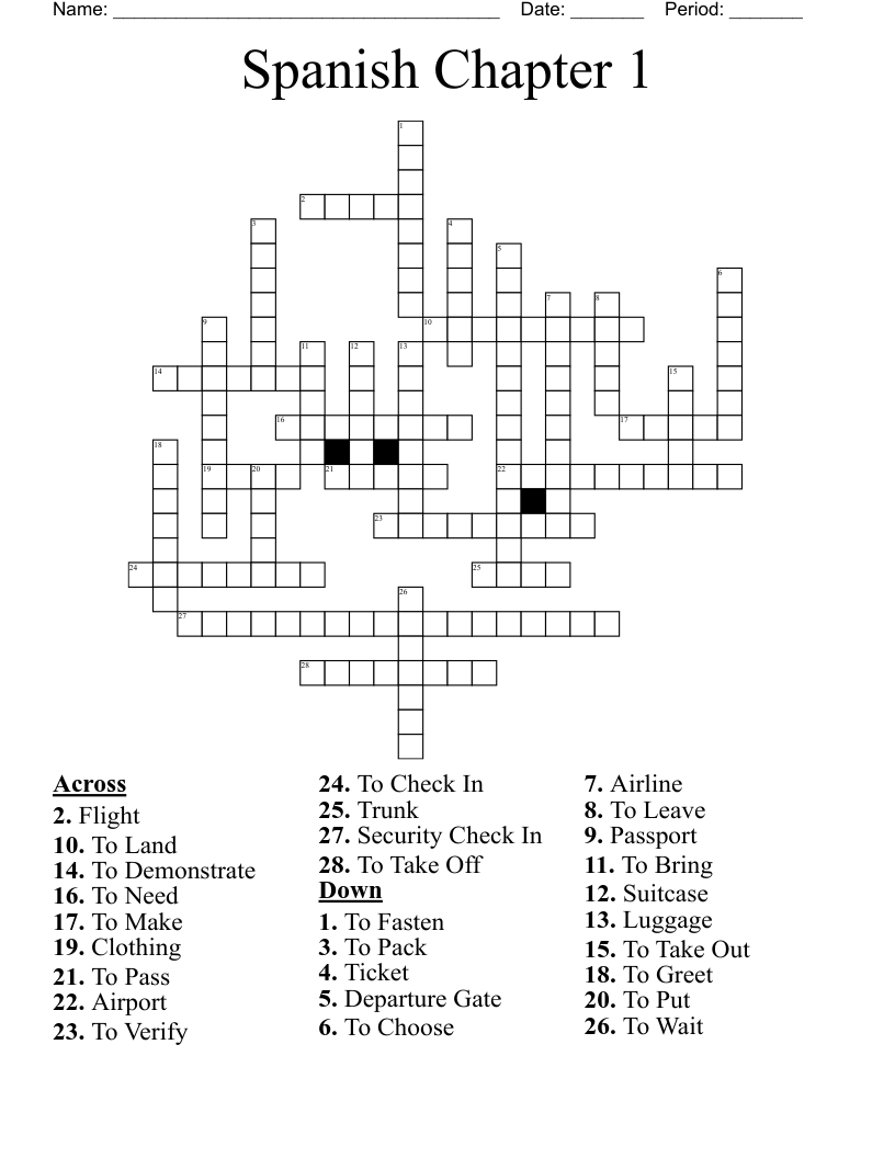 Spanish Chapter 1 Crossword