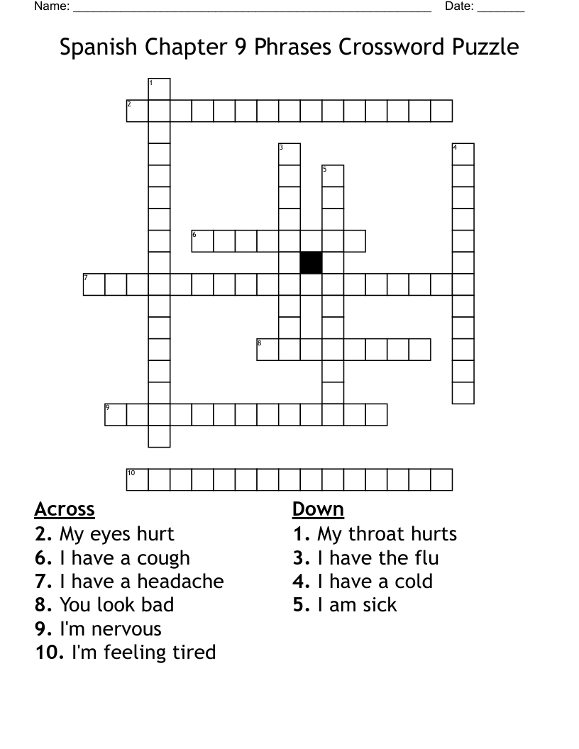 Spanish Chapter 9 Phrases Crossword Puzzle