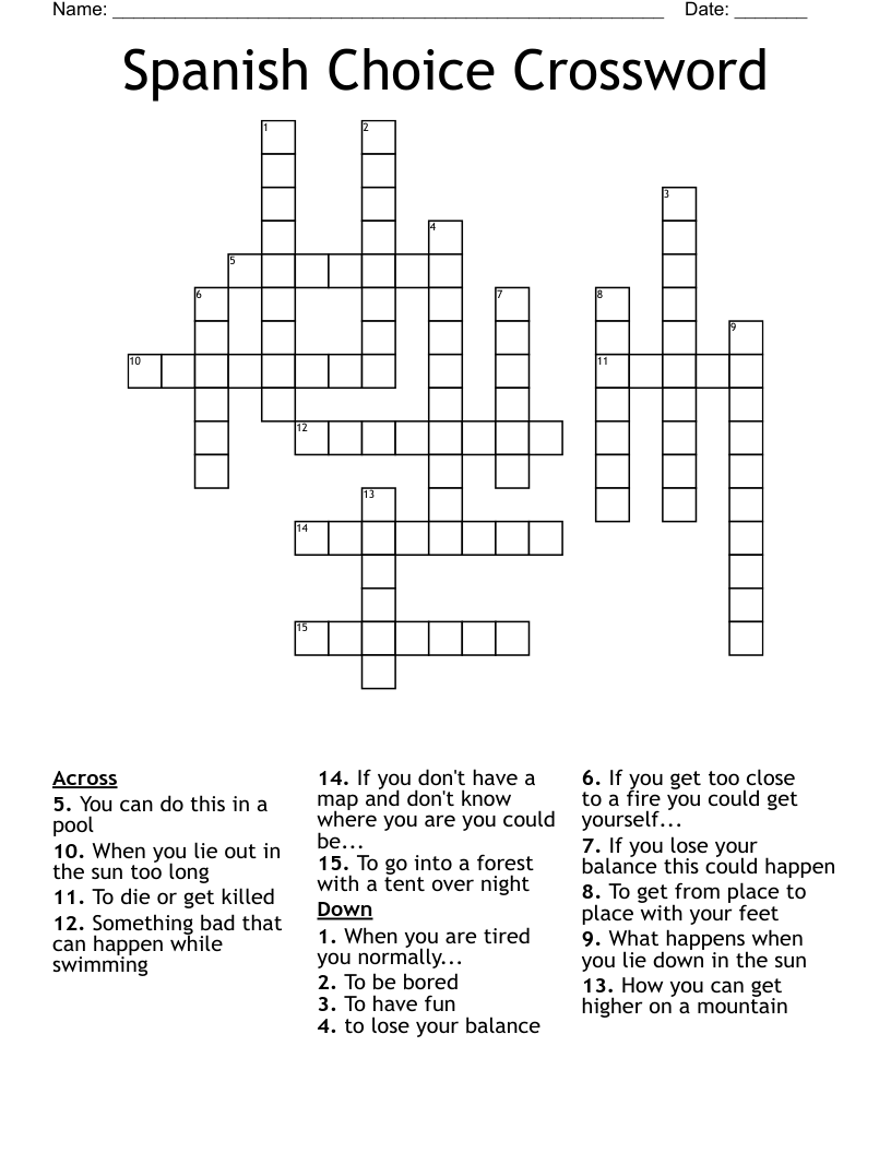 Spanish Choice Crossword