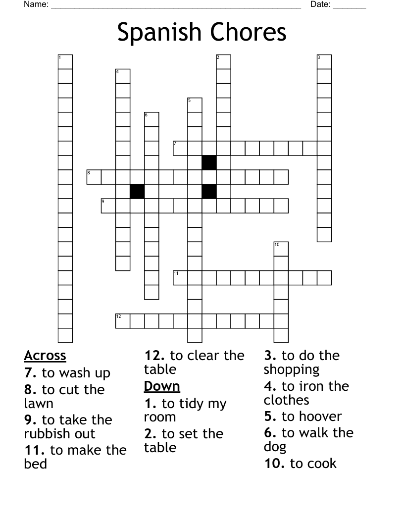 Spanish Chores Crossword