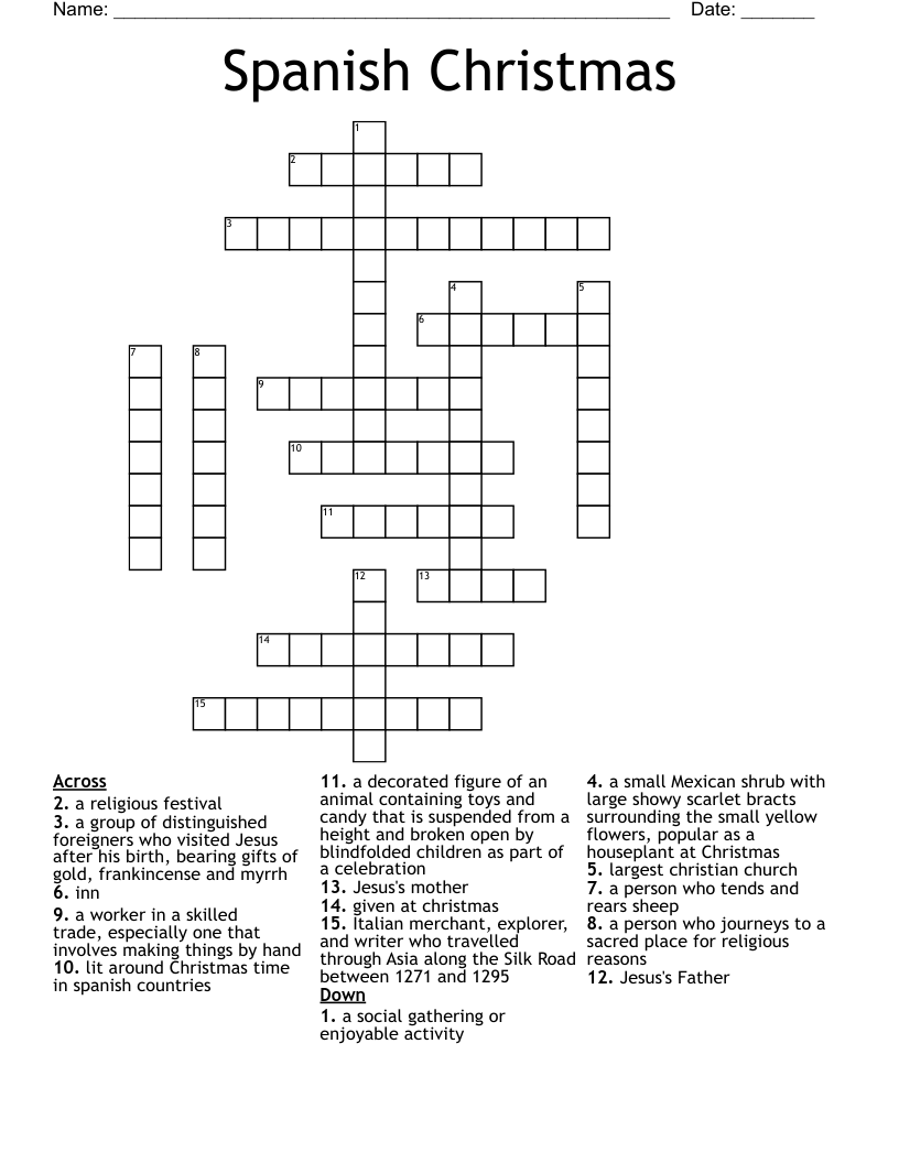 Spanish Christmas Crossword