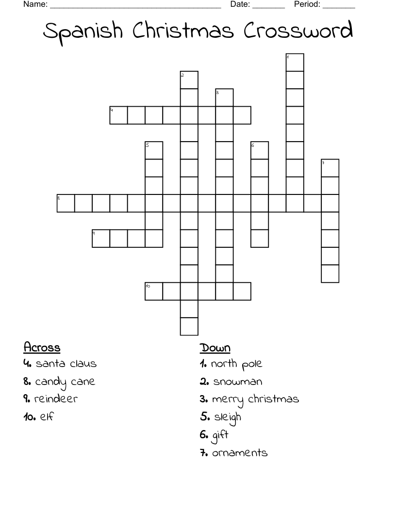 Spanish Christmas Crossword